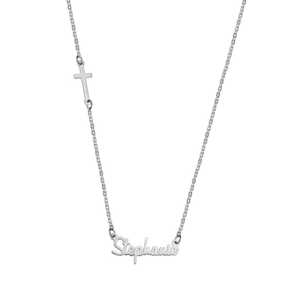 Namens- Halskette mit Kreuz. Silber
