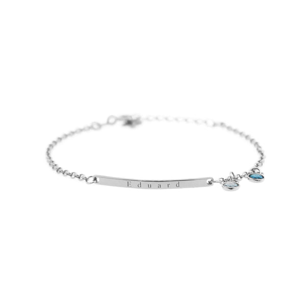 Bracelet With Engravings On Front And Back + Cubic Zirconia Birthstones.  silver