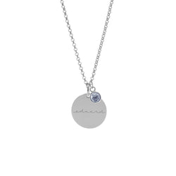 New!  Platelets Cubic Zirconia Birthstone Necklace With Engraving.  Calligraphy.  Stainless steel waterproof