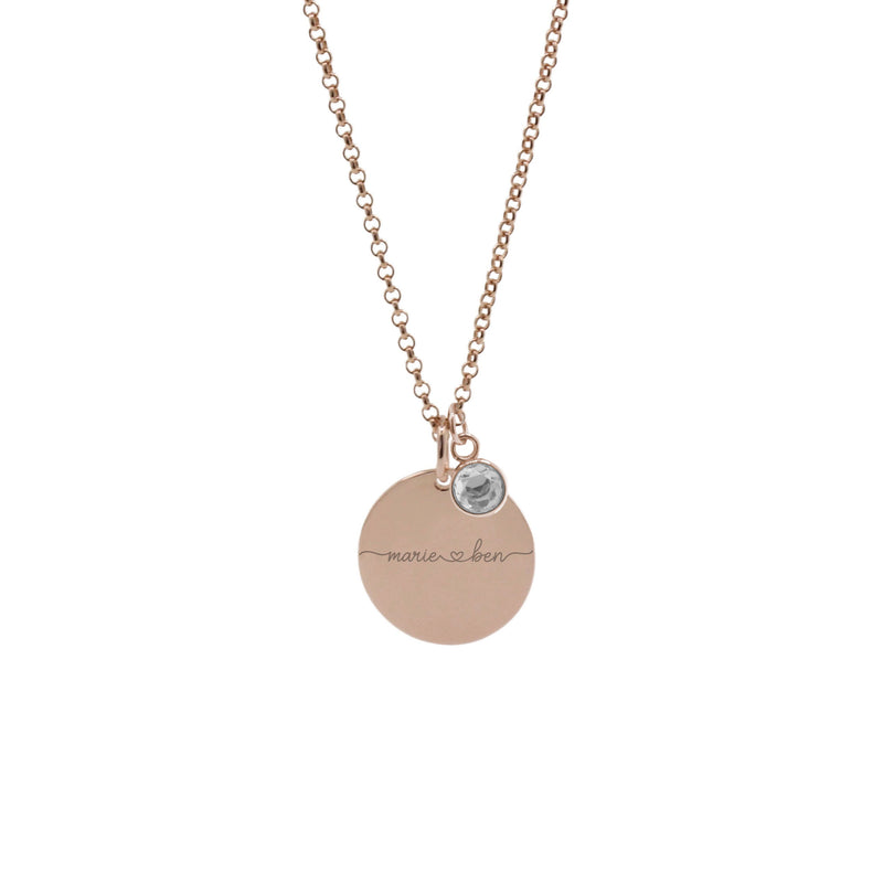 New!  Platelets Cubic Zirconia Birthstone Necklace With Engraving.  Hearts.  Stainless steel waterproof