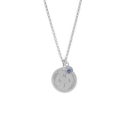 Plättchen Zirkonia Geburtsstein Halskette mit Gravur. Initialen. Silber