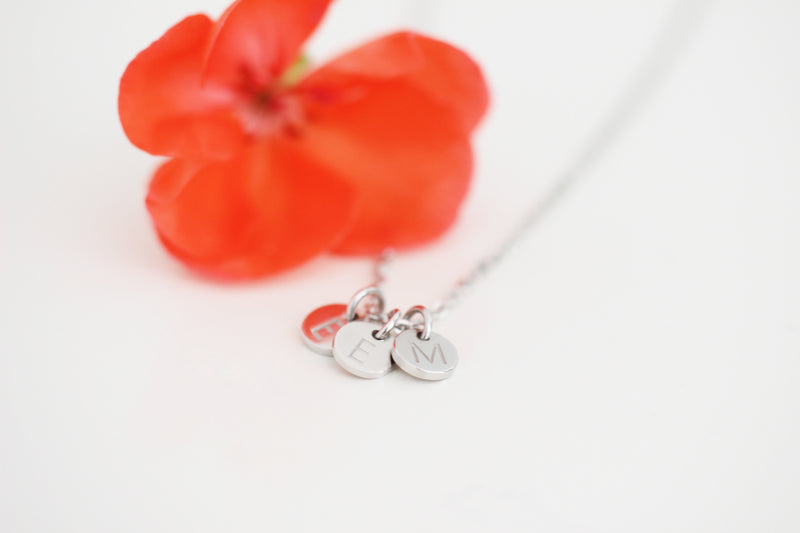 Micro tile necklace with initials.  silver