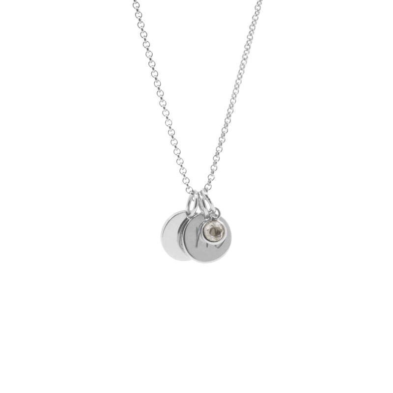 Mini Plates Necklace With Initials And Cubic Zirconia Birthstone.  silver